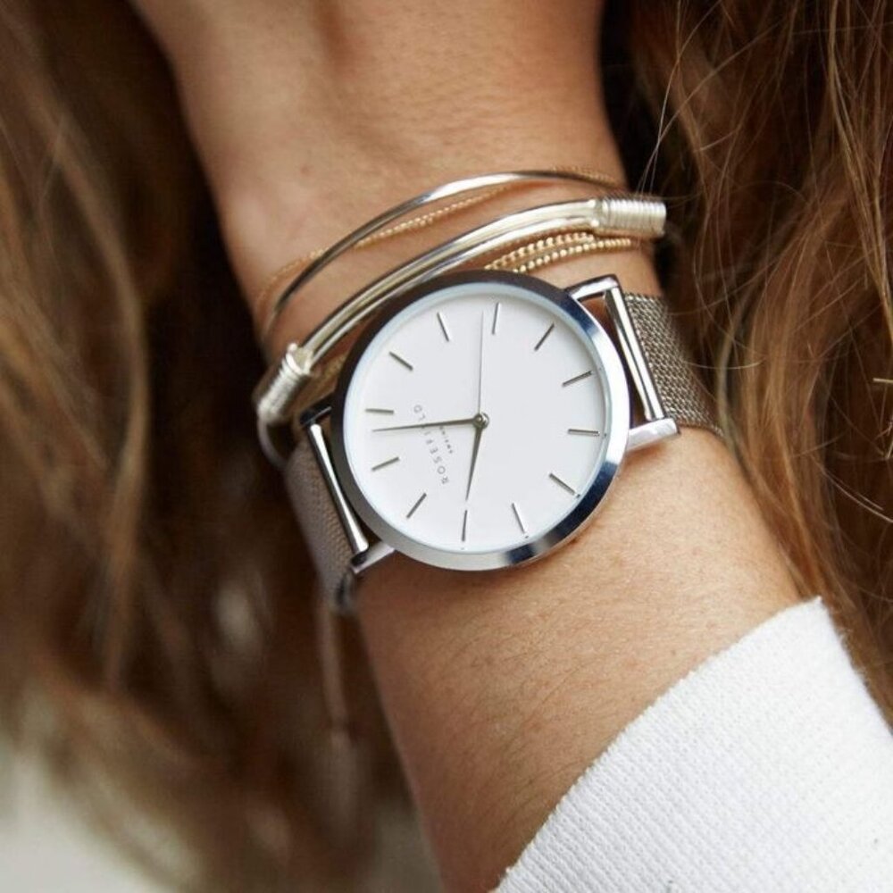 Rosefield Mercer MWS-M40 White - Silver Ladies Women Watch Metal Bracelet Band